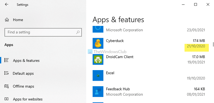 Trouver la date d'installation de l'application sur Windows 10