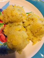 Mexican Sweet Corn Tomalito Mexican Sweet Corn Tomalito scoops on blue dish