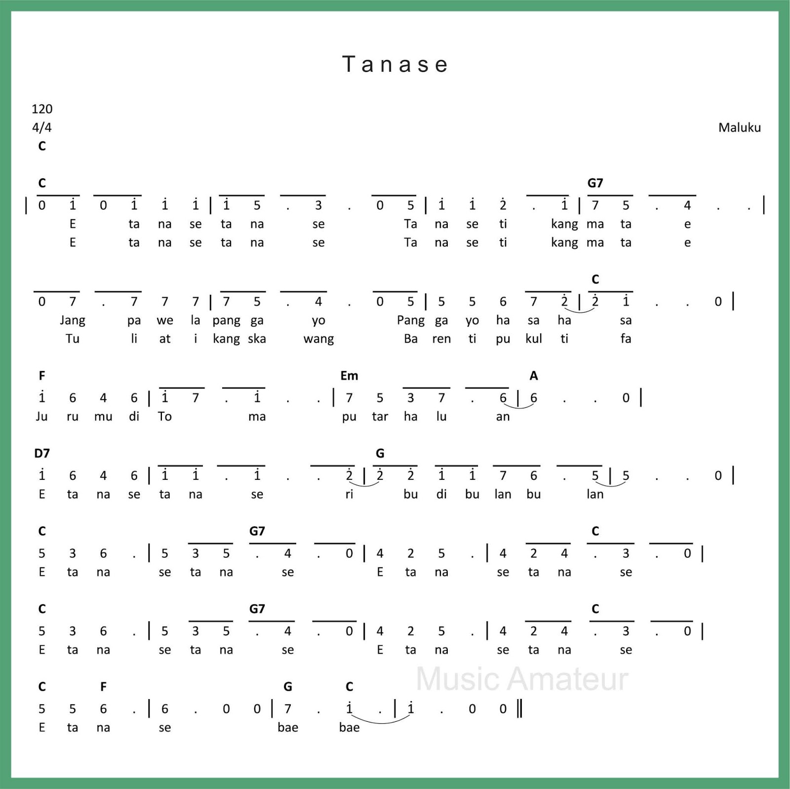 Not Angka Tanase SEPUTAR MUSIK