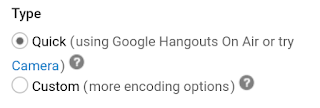 YouTube Live Event Type options 