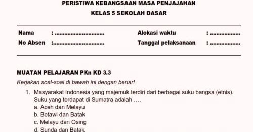 Soal Ulangan Harian K13 Kelas 5 Tema 7 Subtema 1 Sekolahdasar Net
