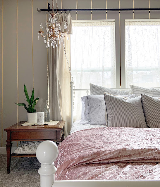 Washi tape accent wall in bedroom