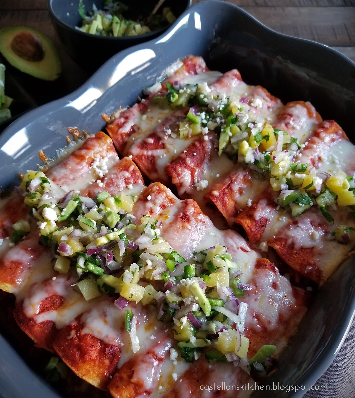 Castellon's Kitchen Al Pastor Enchiladas with Pineapple Avocado Salsa