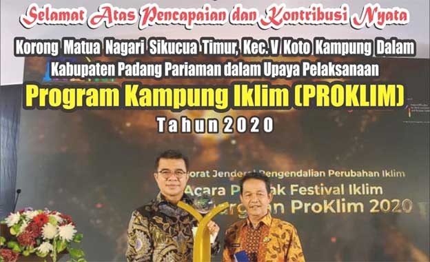 Padang Pariaman Dapat Anugerah Proklim 2020 dari Menteri LHK