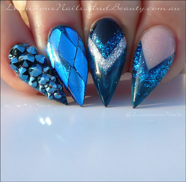 luminous nails metallic blue nails