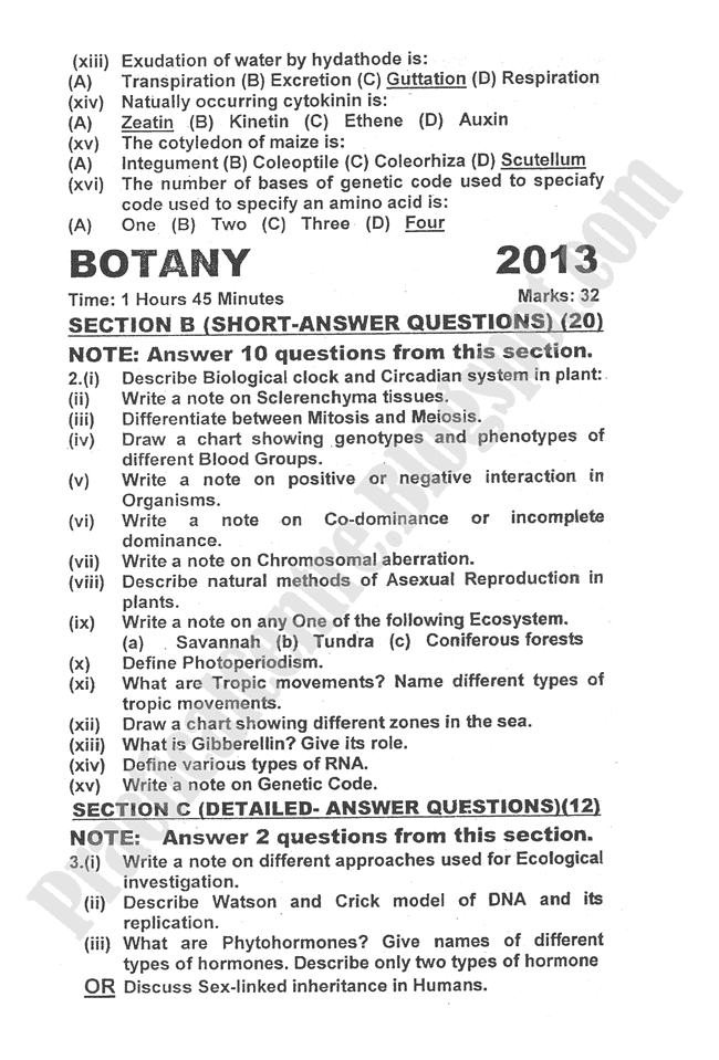 botany-2013-five-year-paper-class-XII