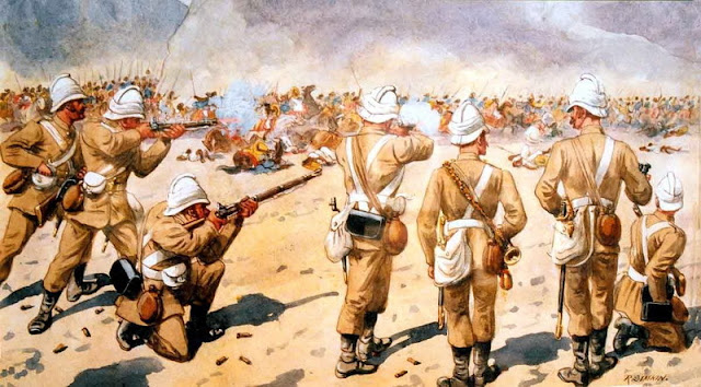 Солдаты 4-го полка отражают атаку эфиопов на плато Ароге,  10 апреля 1868 года.  Современное изображение