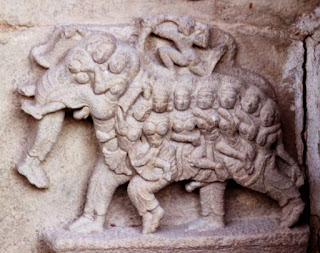 Krishna seated on a gopi elephant. Thirukurungudi Temple, Tirunelveli, Tamil Nadu.