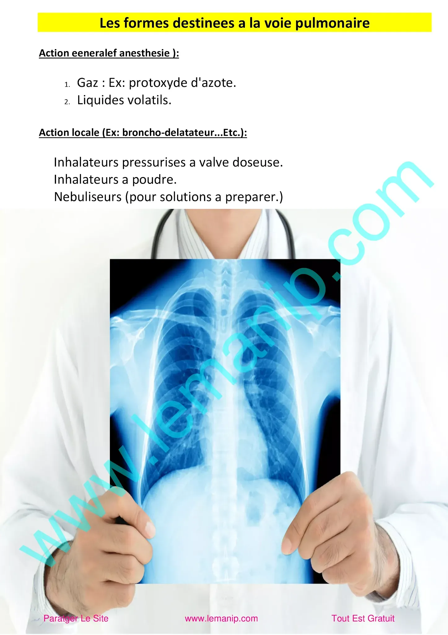 Les formes destinees a la voie pulmonaire