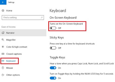Cara menampilkan On Screen Keyboard dari Setting Ease of Access