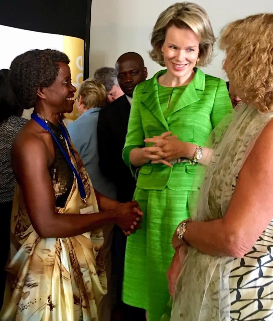 Queen Mathilde attends ceremony of Federal Poverty Reduction Prize at the Public Centre for Social Welfare in Brussels. Natan Dress