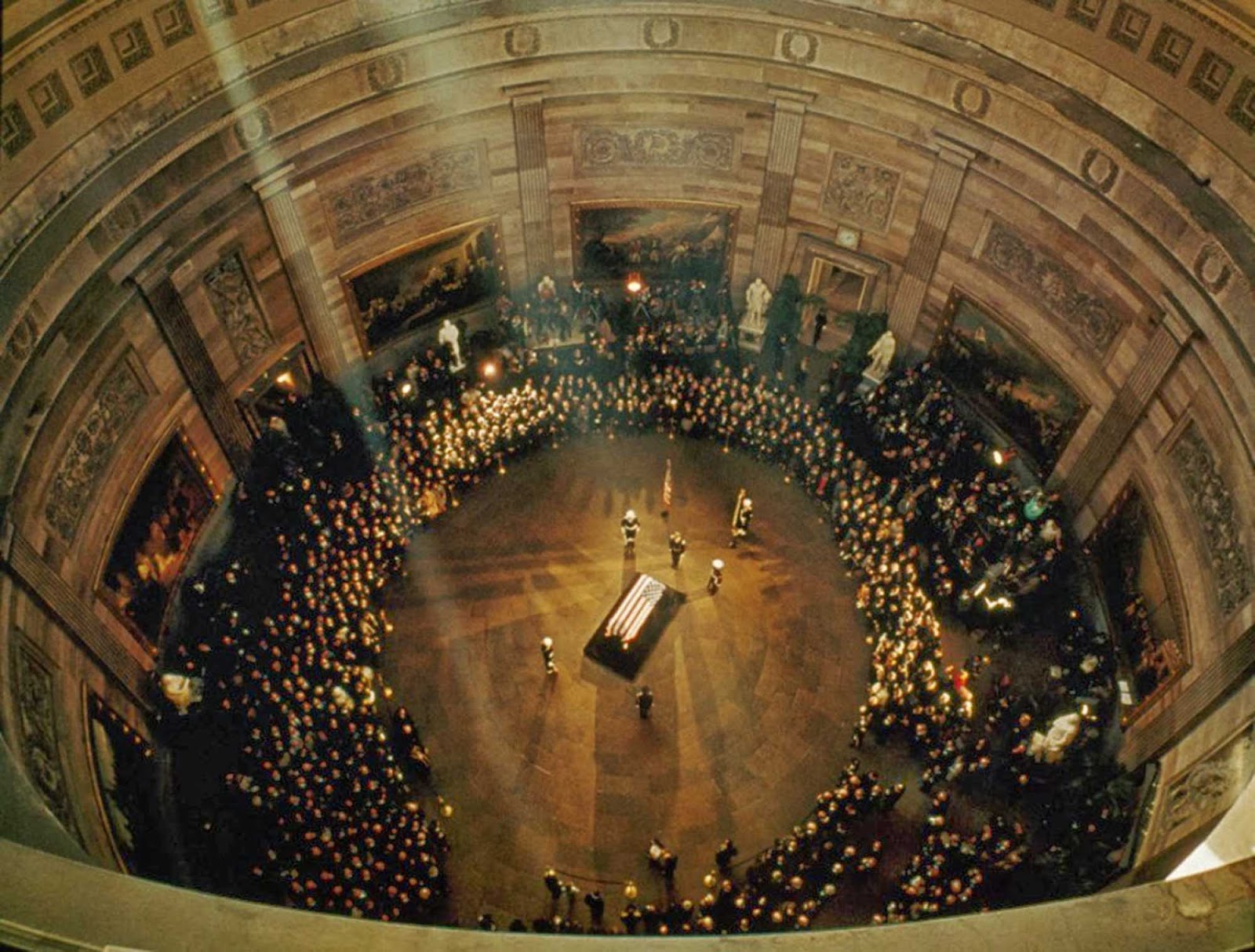 The body of President John F. Kennedy lying in state in the U.S. Capitol rotunda, November 24, 1963.