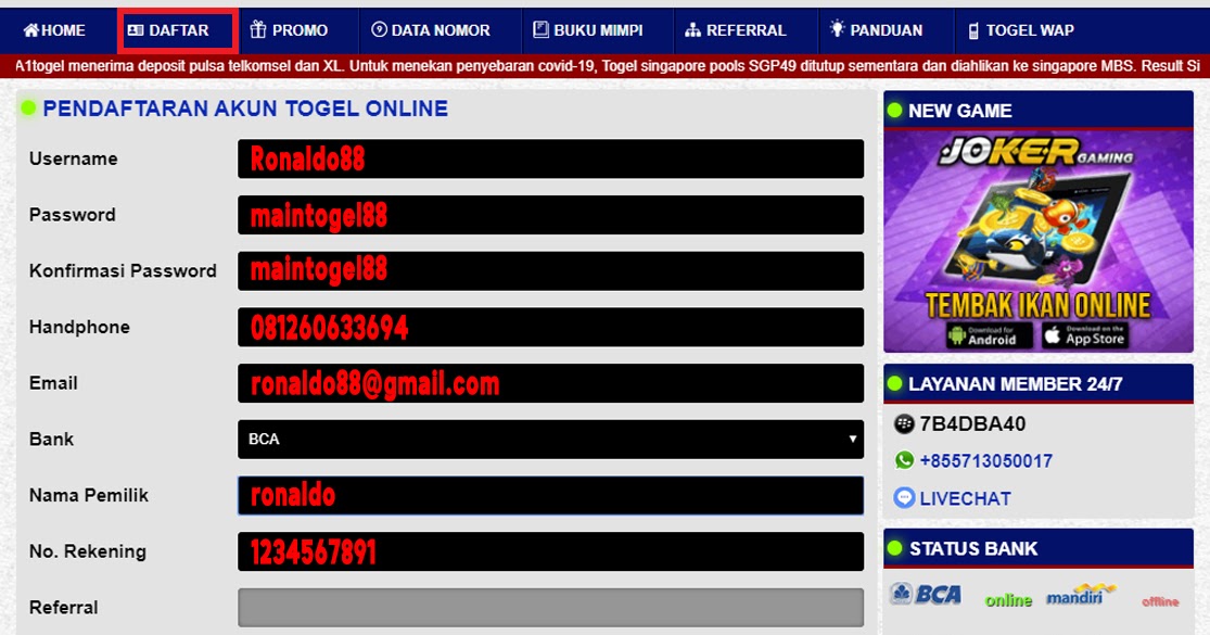 Pendaftaran Judi Togel Online Terpercaya Togel Online by