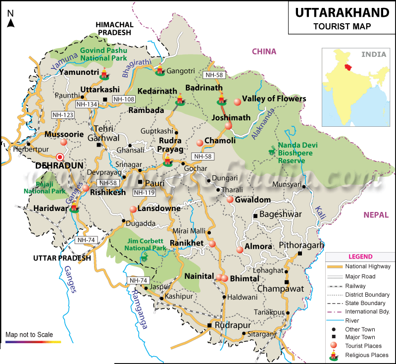 tourist map of uttarakhand with distance