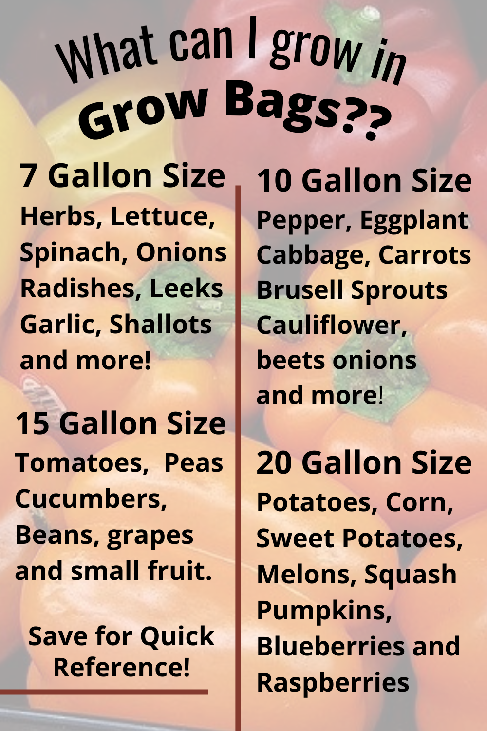 Grow Bag Size Chart For Vegetables