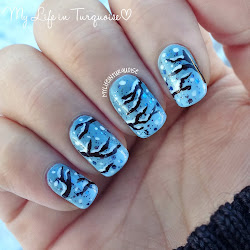 snow nail snowy acrylic paint scene tree added branches turquoise dots felt empty few