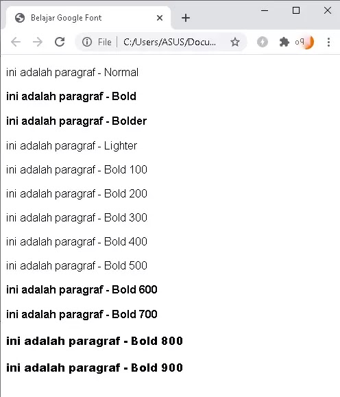 Cara menebalkan huruf dengan css Menebalkan huruf dengan css