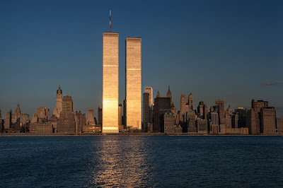 Color photograph of the Twin Towers in sunset, New York,1979