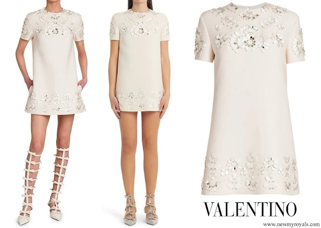 Meghan Markle wore Valentino floral-embellished mini shift dress in ivory