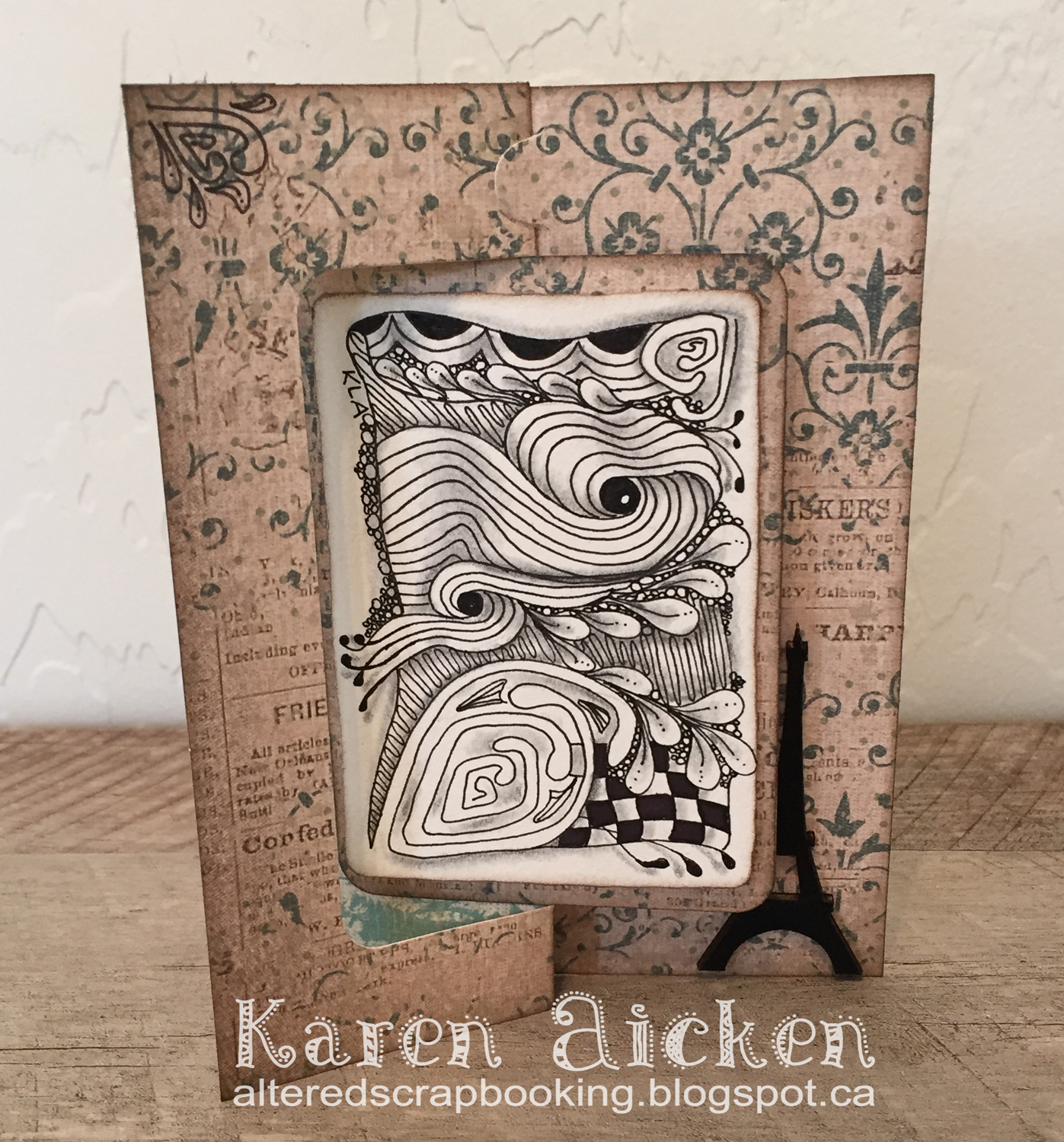 Altered Scrapbooking Zentangle Rectangle Pull Card