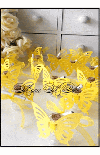 Подаръче за гости на сватба в жълто с панделка и тагче 2