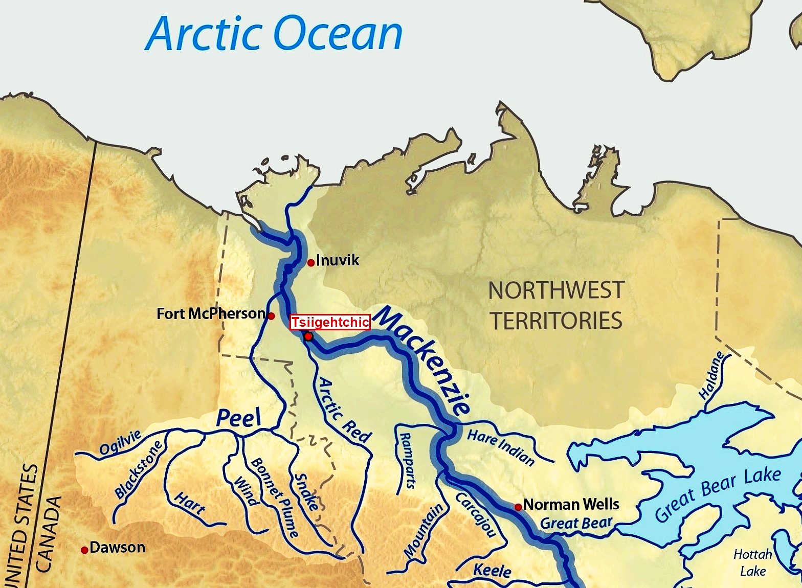 Река Маккензи на карте Северной Америки