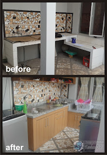 Kitchen set bentuk L ukuran total 2,65 mtr Kitchen set bagian bawah dengan cor keramik