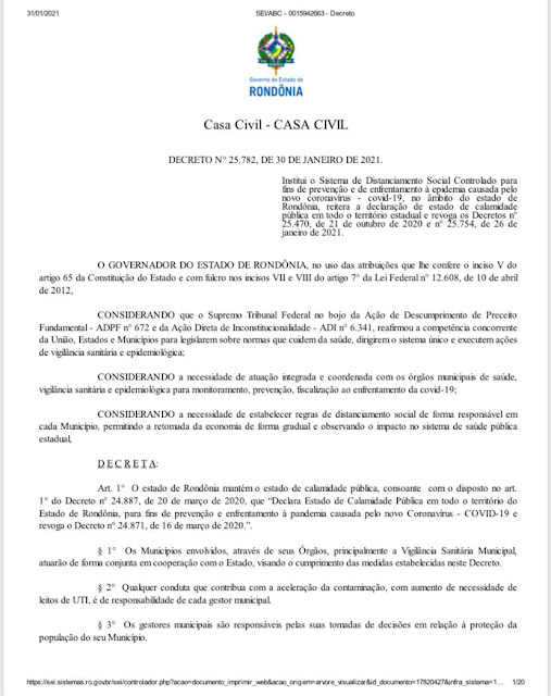 Novo decreto mantém Porto Velho e outras 11 cidades na Fase 1 e determina toque de recolher das 21h às 6h 22 Novo decreto mantém Porto Velho e outras 11 cidades na Fase 1 e determina toque de recolher das 21h às 6h