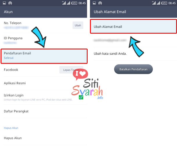 cara mengganti email line di Android