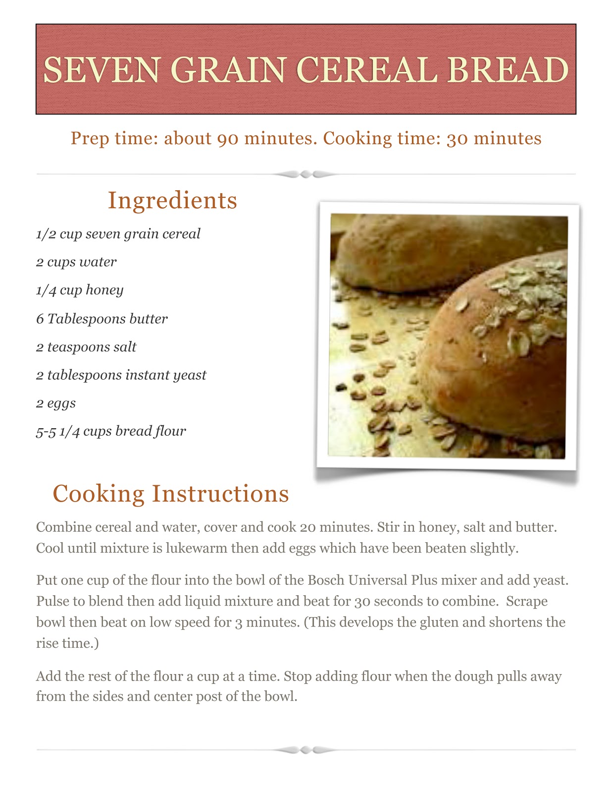 Bem's Kitchen Seven Grain Cereal Bread