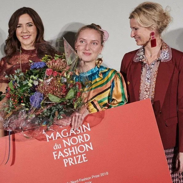 Magasin du Nord Fashion prizes winner designers Emilie Helmstedt. Crown Princess mary presented 2018 prize to Emilie Helmstedt