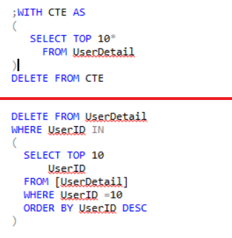 Delete the top 10 rows from a table using SQL Server
