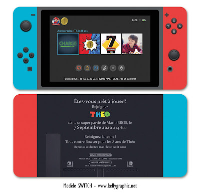 KellyGraphic Faire-part Cartes d'anniversaire Switch Nintendo