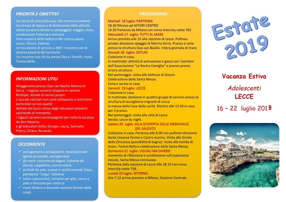 Parrocchia Santa Giustina Vacanza Estiva Adolescenti 16 22 Luglio 19