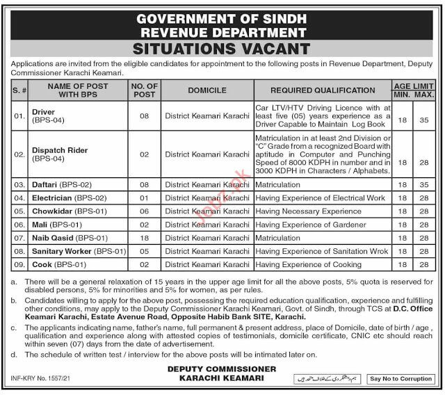 Revenue Department Sindh Jobs 2021 in Pakistan - Board of Revenue Sindh Jobs 2021