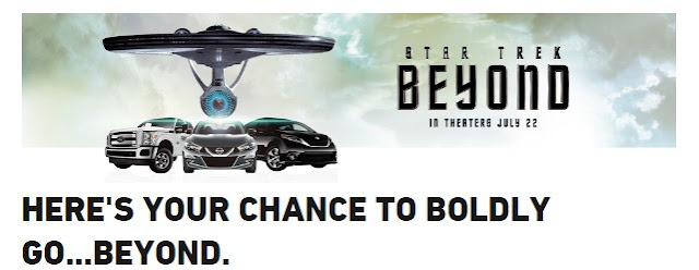 ENTERPRISE BEAMS YOU UP SWEEPSTAKES Enterprise Rent-A-Car wants you to boldly go and enter weekly to win a trip to San Diego to attend the premiere of Star Trek Beyond, a private movie screening in your town, movie tickets and more!