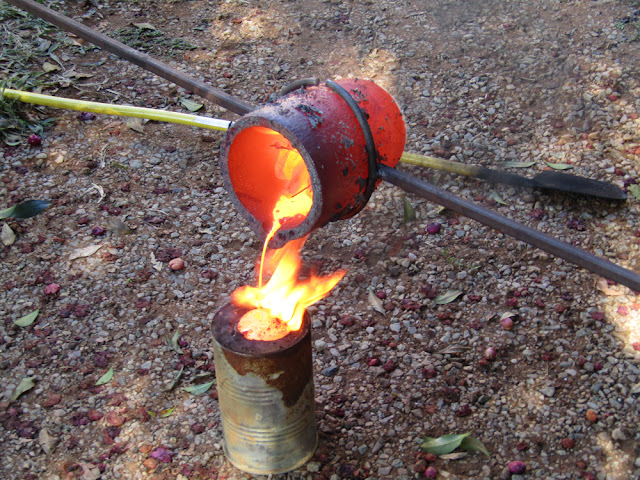 Molten copper, pour, hot, bronze, sculpting 