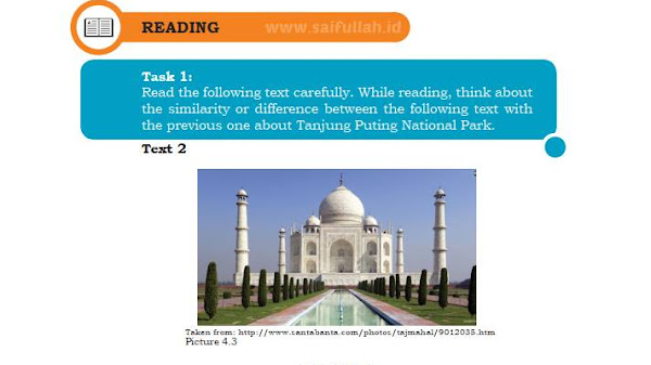 Terjemahan Teks Taj Mahal Chapter 4 Task 1 Halaman 58-59 (Reading) Kelas 10