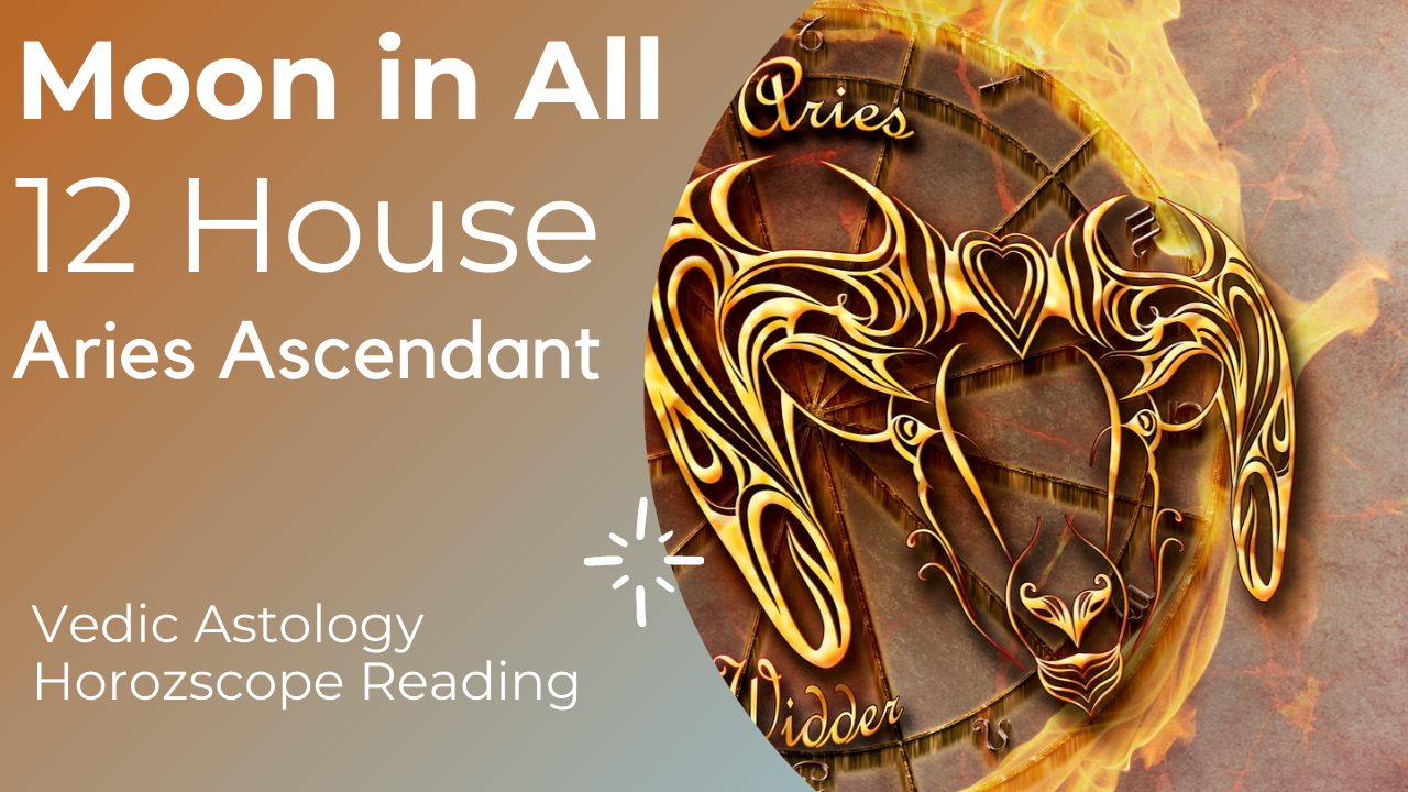 Moon in all 12 house for Aries ascendant or Lagna in Vedic Astrology