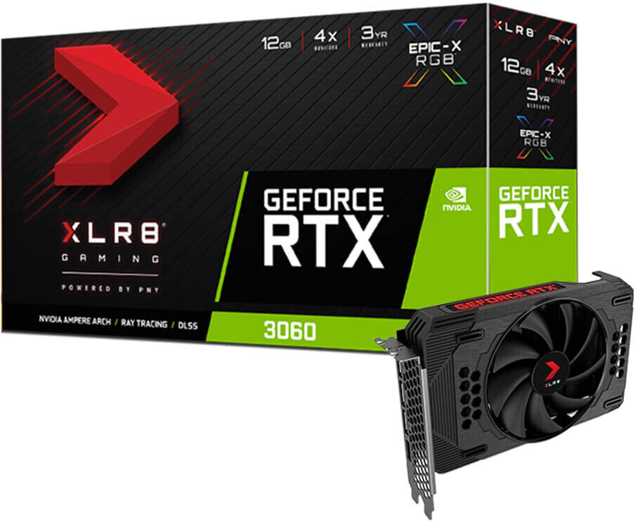 PNY XLR8 GeForce RTX 3060 REVEL EPIC-X RGB Tek Fan Sürümü ve Kutusu