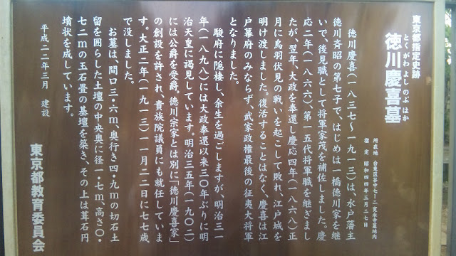 徳川慶喜墓所の説明板