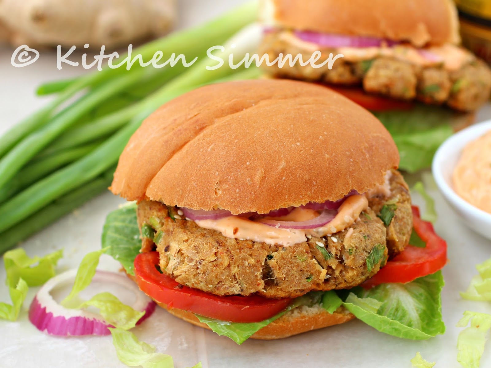 Kitchen Simmer Asian Tuna Burgers with Spicy Tartar Sauce