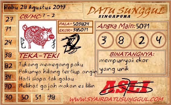 Prediksi Angka Jitu Togel Sgp Singapore Rabu 28 Agustus 2019 Asianbookie