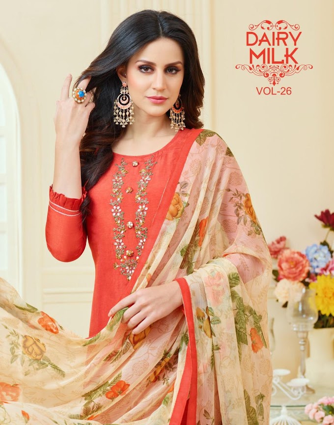 Angroop plus dairy milk vol 26 Churidar dress material