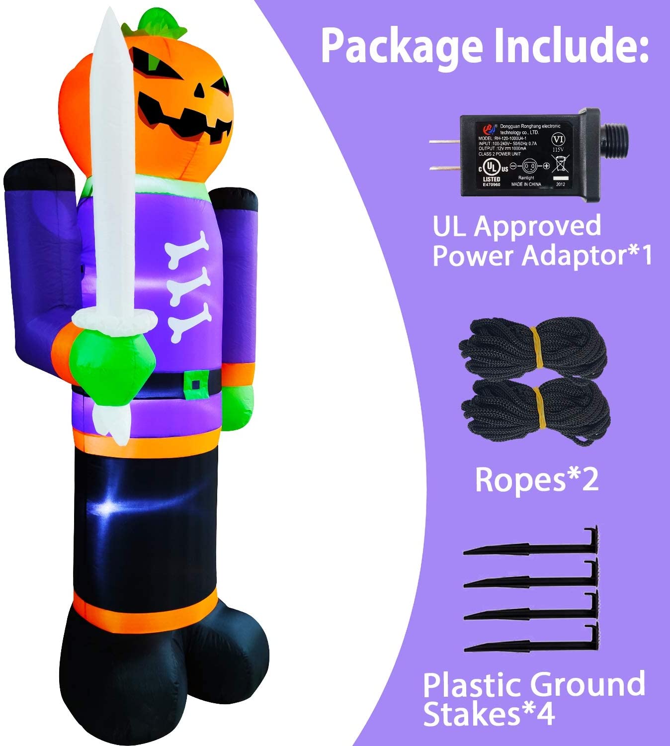 Pumpkin Ghost Hold Swords Halloween Blow Up Pumpkin with Stakes Tethers