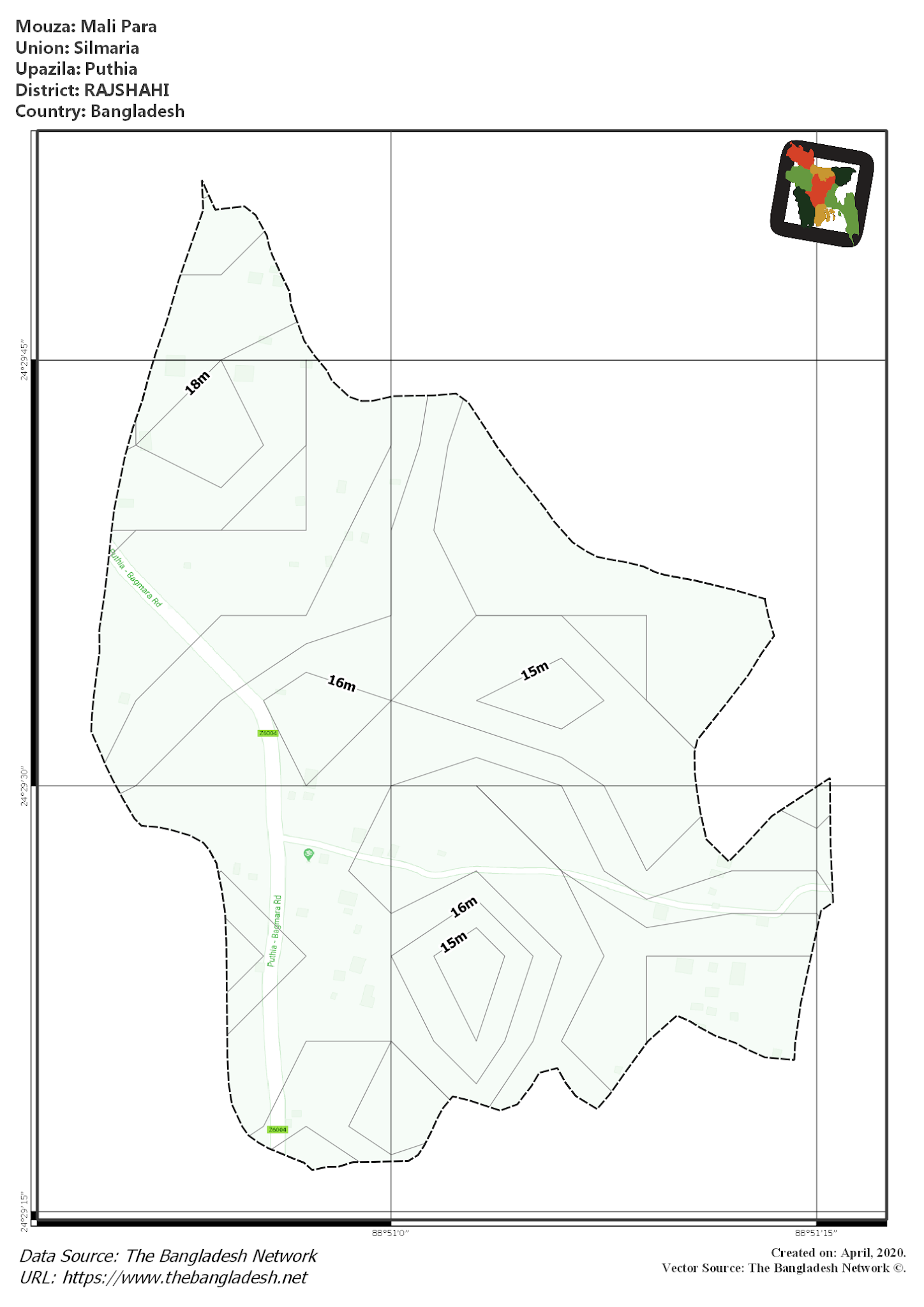 Map of Mali Para Mouza of Puthia Upazila, RAJSHAHI, Bangladesh.