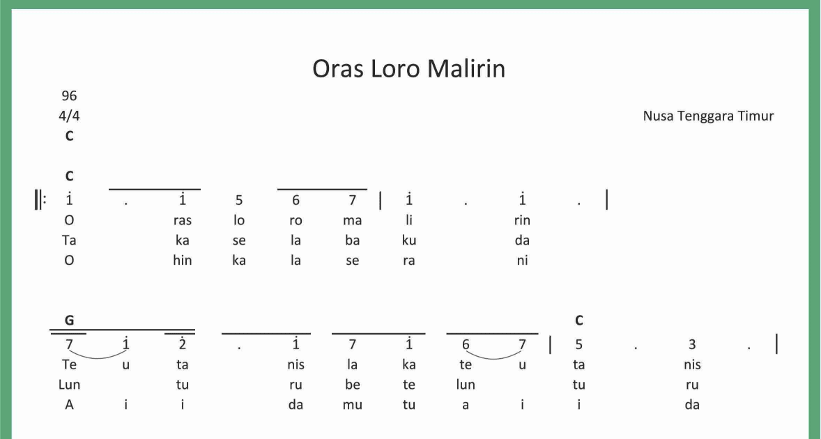 Not Angka Oras Loro Malirin Seputar Musik