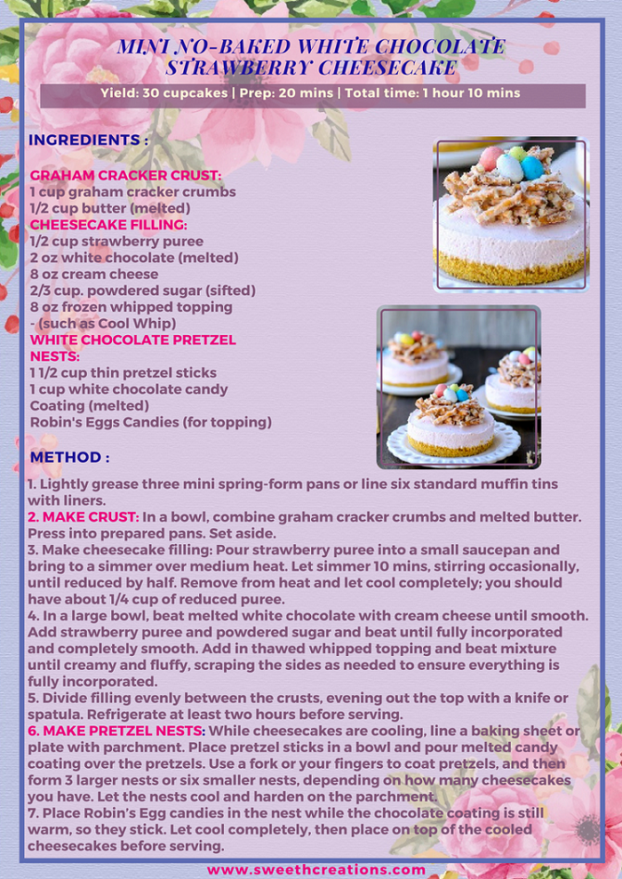 MINI NO-BAKED WHITE CHOCOLATE STRAWBERRY CHEESECAKE RECIPE