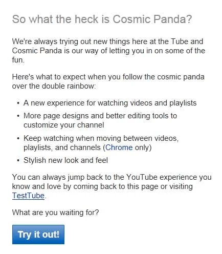 activar la versión Cosmic Panda en Youtube