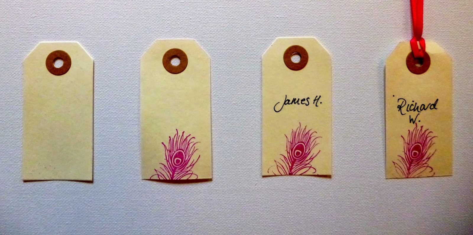 Frog On A Rose Peacock and Pink Handmade Name cards